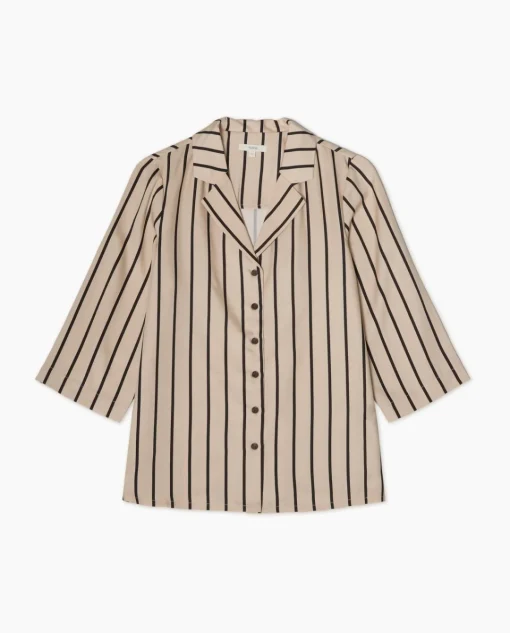YERSE Camisa tencel cuello solapa rayas crudo Online