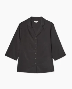YERSE Camisa tencel cuello solapa negro Clearance