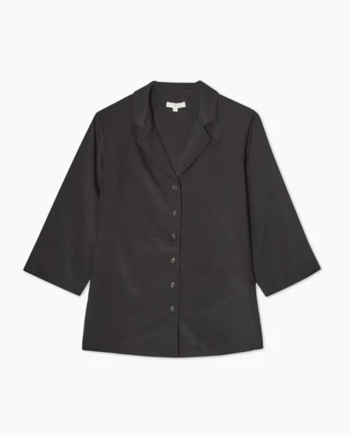 YERSE Camisa tencel cuello solapa negro Clearance