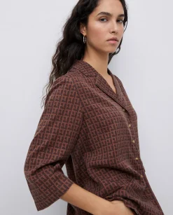 YERSE Camisa tencel cuello solapa chocolate Discount