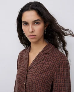 YERSE Camisa tencel cuello solapa chocolate Discount