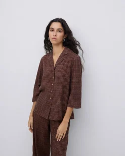YERSE Camisa tencel cuello solapa chocolate Discount