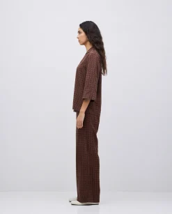 YERSE Camisa tencel cuello solapa chocolate Discount