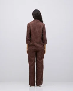 YERSE Camisa tencel cuello solapa chocolate Discount
