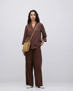 YERSE Camisa tencel cuello solapa chocolate Discount