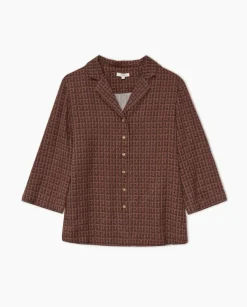 YERSE Camisa tencel cuello solapa chocolate Discount