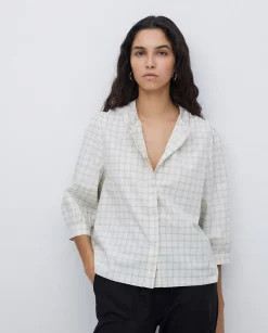 YERSE Camisa tres cuartos cuadros crudo Best