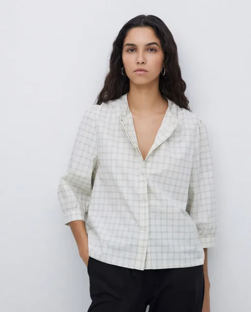 YERSE Camisa tres cuartos cuadros crudo Best