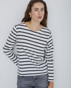 YERSE Camiseta 100% algodón rayas antracita New