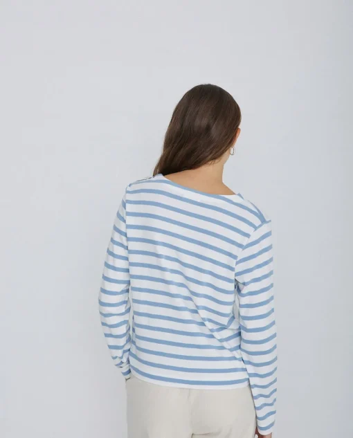YERSE Camiseta 100% algodón rayas azul celeste New
