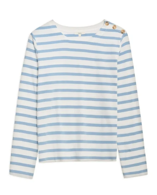YERSE Camiseta 100% algodón rayas azul celeste New