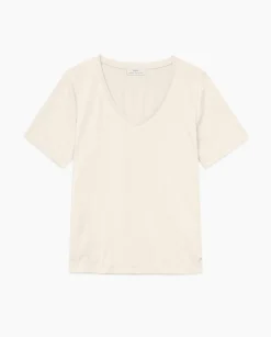 YERSE Camiseta algodón orgánico cuello pico beige Fashion