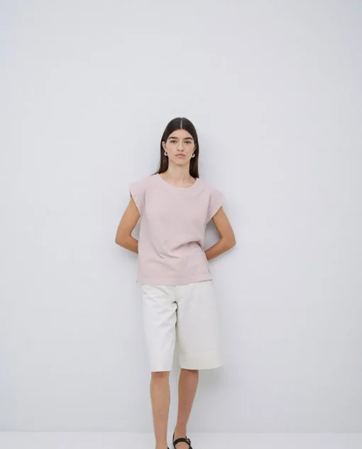 YERSE Camiseta algodón orgánico manga japonesa rosa pálido Discount