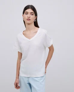 YERSE Camiseta bimateria escote pico crudo Hot
