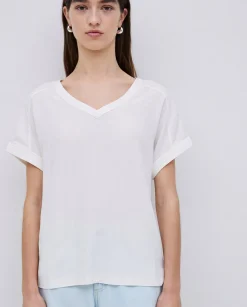 YERSE Camiseta bimateria escote pico crudo Hot