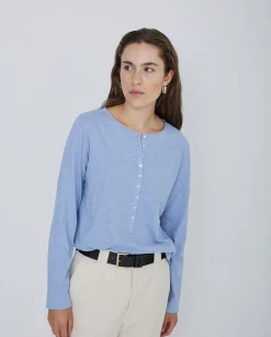 YERSE Camiseta botones 100% algodón azul Sale