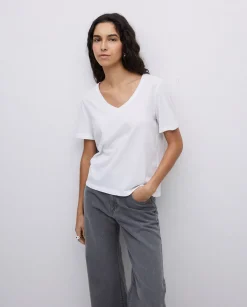 YERSE Camiseta básica cuello pico blanco Sale