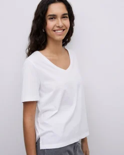 YERSE Camiseta básica cuello pico blanco Sale