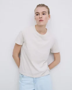 YERSE Camiseta básica cuello redondo beige Sale