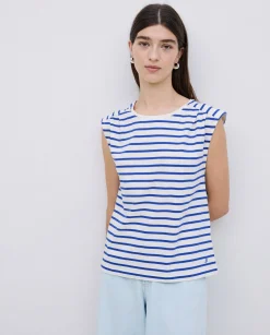 YERSE Camiseta básica sin mangas rayas azul royal Fashion