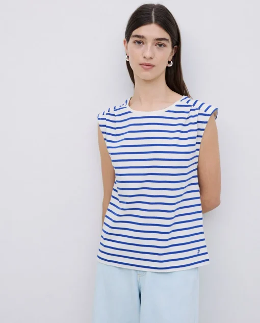 YERSE Camiseta básica sin mangas rayas azul royal Fashion