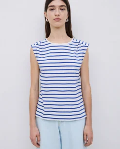 YERSE Camiseta básica sin mangas rayas azul royal Fashion