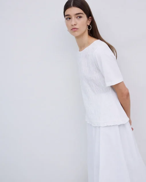 YERSE Camiseta detalle fruncidos blanco Online
