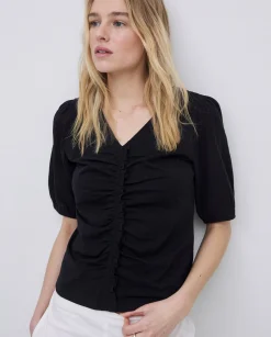 YERSE Camiseta detalle volante negro Clearance