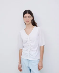 YERSE Camiseta detalle volante blanco Online