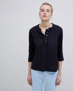 YERSE Camiseta escote panadero bordado negro Clearance