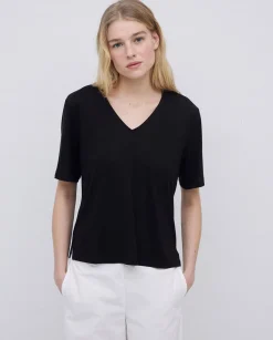 YERSE Camiseta holgada escote pico negro Discount