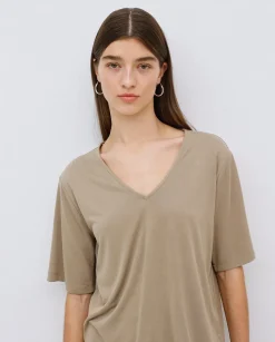 YERSE Camiseta holgada escote pico caqui Outlet