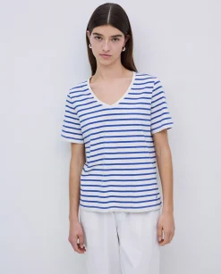 YERSE Camiseta rayas cuello pico azul royal Best