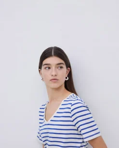 YERSE Camiseta rayas cuello pico azul royal Best