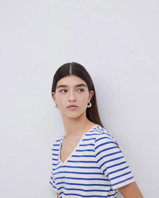 YERSE Camiseta rayas cuello pico azul royal Best