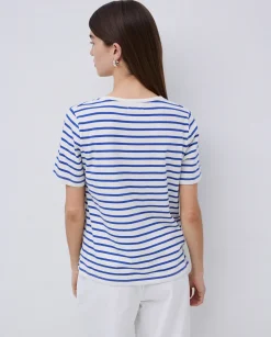 YERSE Camiseta rayas cuello pico azul royal Best