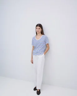YERSE Camiseta rayas cuello pico azul royal Best