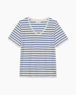 YERSE Camiseta rayas cuello pico azul royal Best