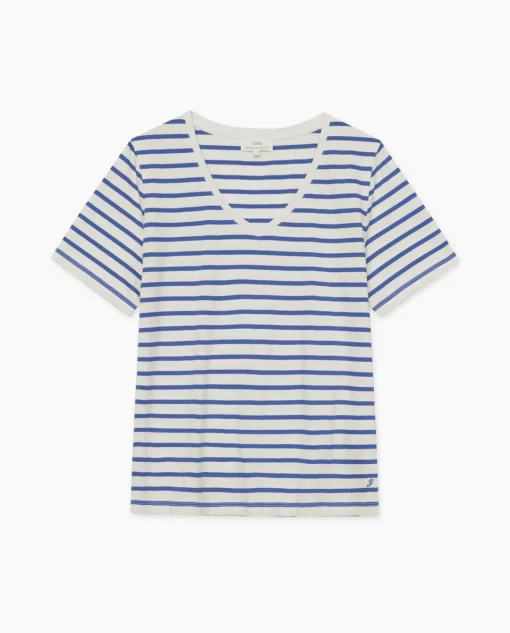 YERSE Camiseta rayas cuello pico azul royal Best