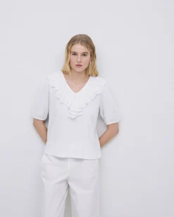 YERSE Camiseta volante con bordado blanco Best