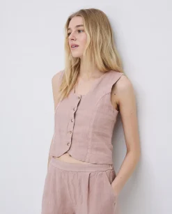 YERSE Chaleco 100% lino rosa pálido Clearance