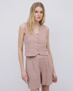 YERSE Chaleco 100% lino rosa pálido Clearance