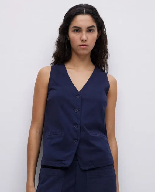 YERSE Chaleco de punto algodón azul oscuro Sale