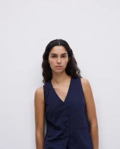 YERSE Chaleco de punto algodón azul oscuro Sale