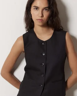 YERSE Chaleco mezcla lino negro New