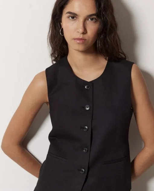 YERSE Chaleco mezcla lino negro New