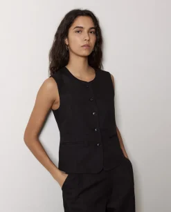 YERSE Chaleco mezcla lino negro New