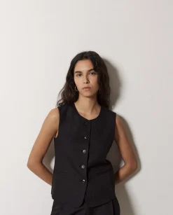 YERSE Chaleco mezcla lino negro New