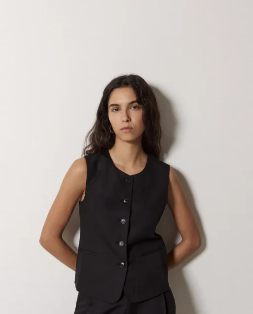 YERSE Chaleco mezcla lino negro New