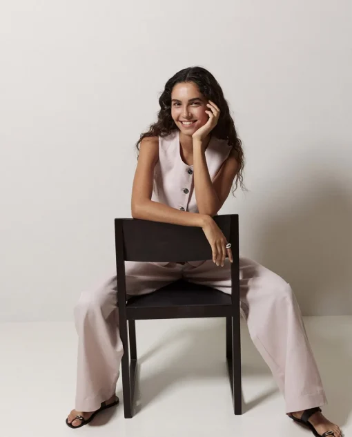 YERSE Chaleco mezcla lino rosa Online